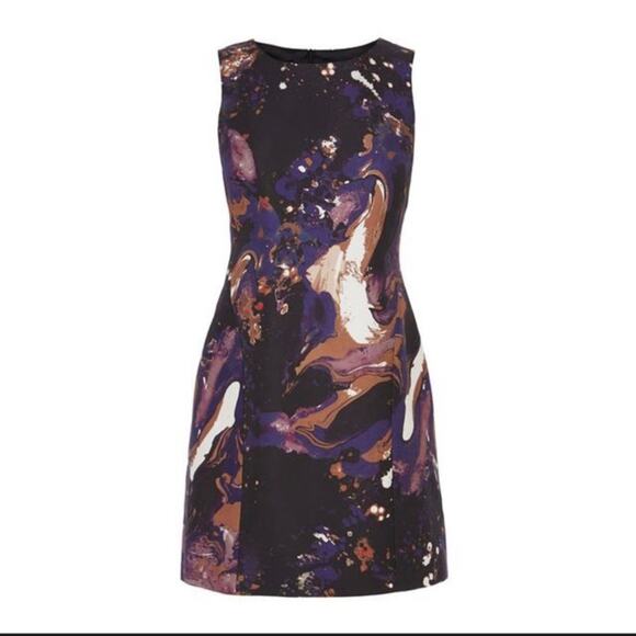 Karen Millen Abstract Print Sleeveless Mini Sheath Dress Purple  Size 4 New - Picture 2 of 16